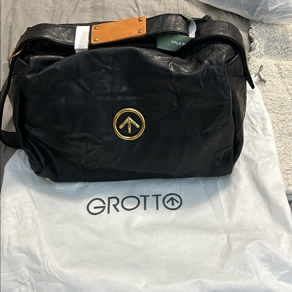 GROTTO Black and Gold Women's leather Crossbody Bag